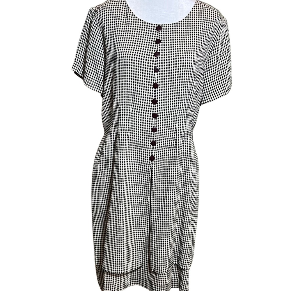 ❤️City Lights Vintage Gingham Dress Button Front Tie Waist Career Office Size 12